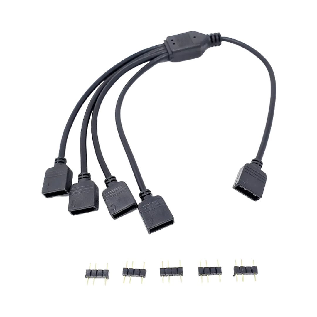 Micro Connectors 3-Pin Addressable RGB (ARGB) 1 to 4 Splitter Cable With Male Pins - 30cm