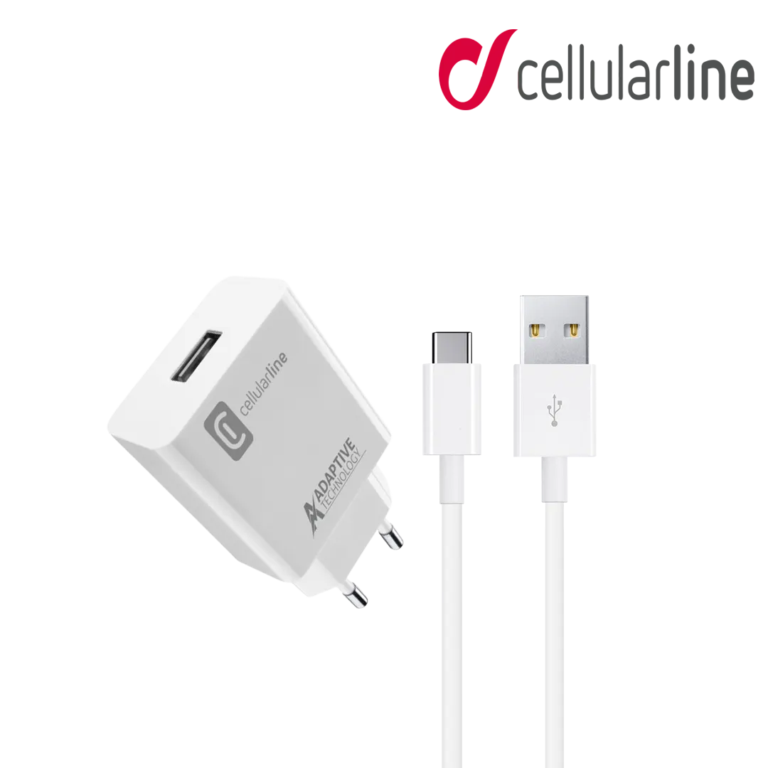 Cellularline 15W Fast Wall Charger With USB Type C Cable - White