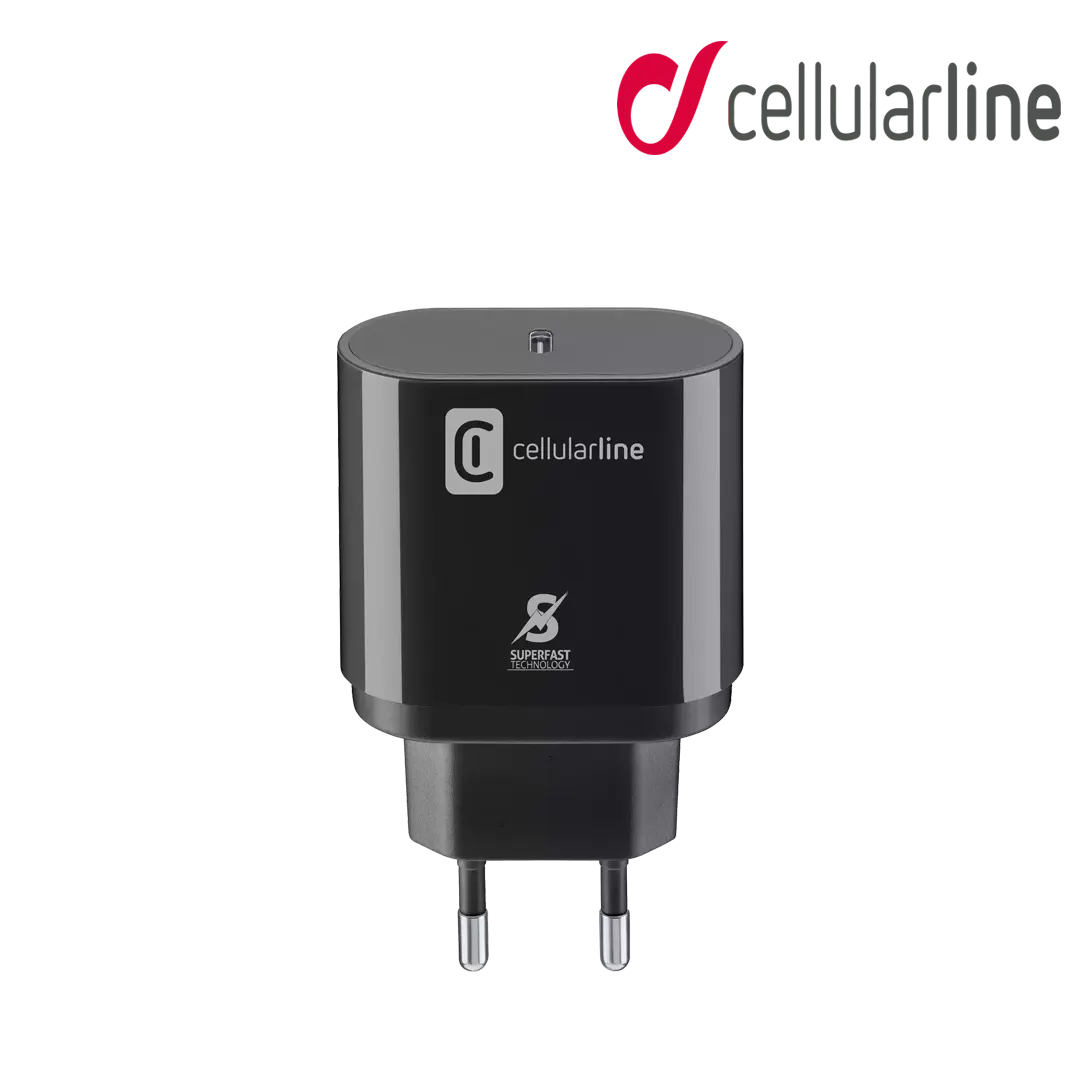 Cellularline 25W Fast Wall Charger With USB Type C Cable - Black
