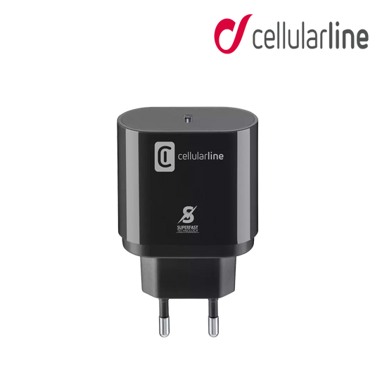 Cellularline 25W Fast Wall Charger With USB Type C Cable - Black