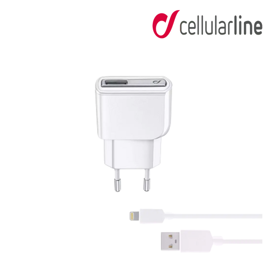 Cellularline 5W Wall Charger With Lightning USB Cable - White