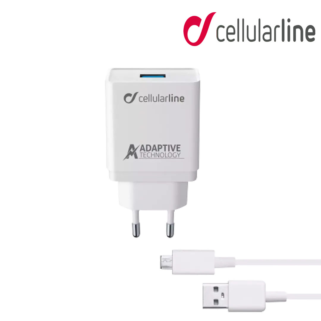 Cellularline 15W Fast Charger With Micro USB Cable - White
