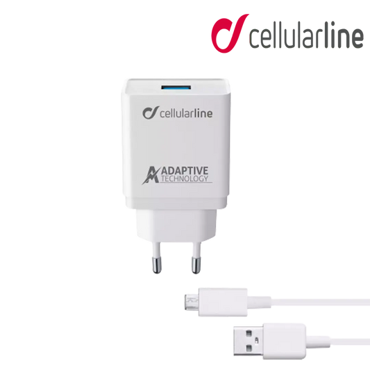 Cellularline 15W Fast Charger With Micro USB Cable - White